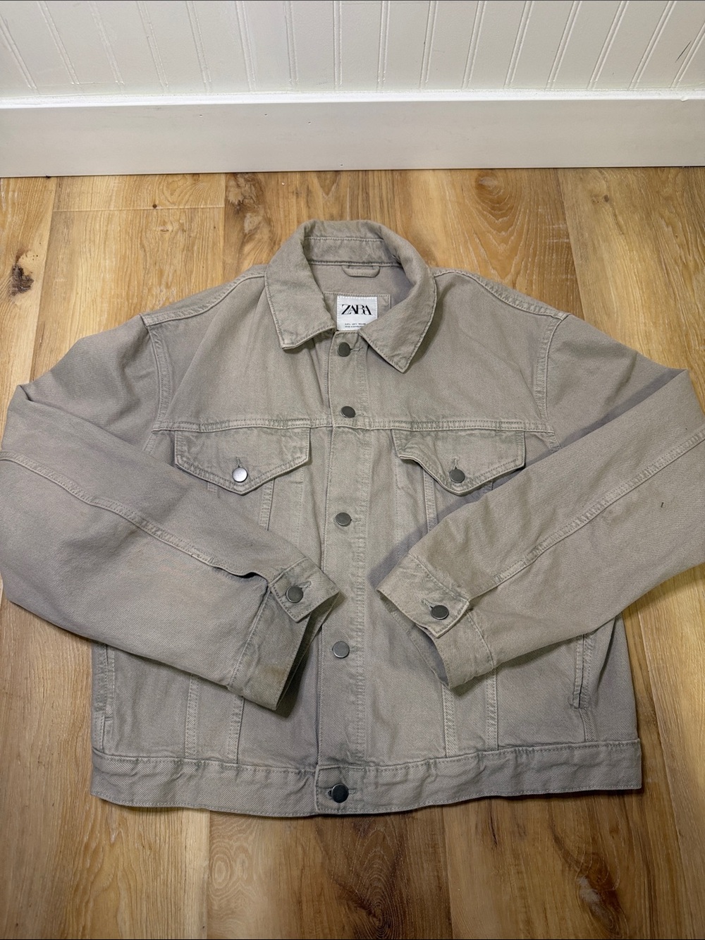Zara Men's Beige-Taupe Button-Up Shirt Jacket size large